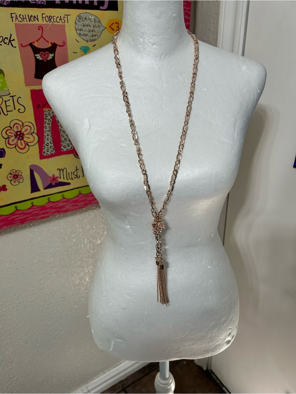Guess Rose Gold Long Tassel Necklace